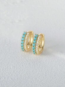 1 Pair Fashionable Minimalist S925 Sterling Silver Multi-Color Hoop Earrings, Personality Style