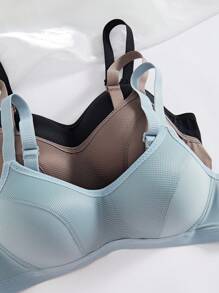 3pcs/Set Women Comfortable Wireless Soft Cup Bras, Solid Color Sleepwear Lingerie - Dusty Blue - View 4