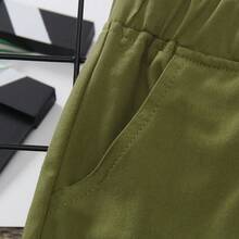 PatPat 年轻男孩时尚口袋设计卡其裤 - 軍綠色 - 查看 5