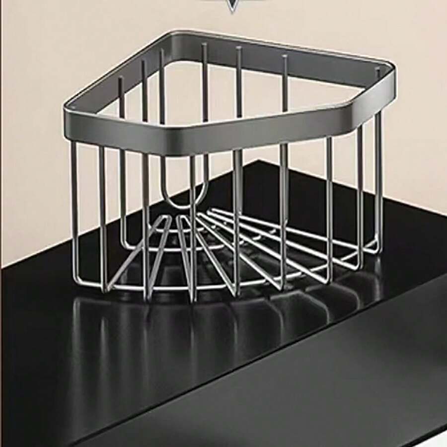 1pc Kitchen Storage Rack Organizer With Cup Holder, Glass Cup Holder, 6 Hooks Wall-Mounted Shelf - Dark Grey - View 1