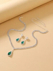 3pcs/Set Fashionable Full Rhinestone & Navy Blue Crystal Necklace And Earrings Set Suitable For Ladies' Wedding Or Evening Party - Multicolor - View 4