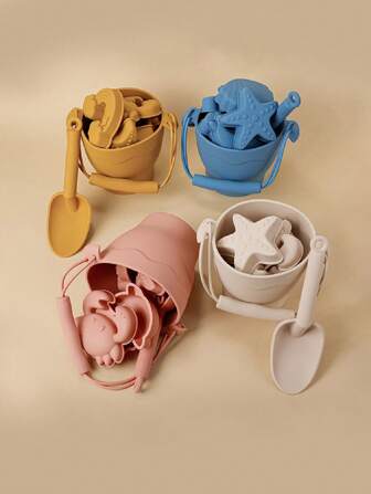 1 Set 8Pcs Silicone Beach Toys, Travel Friendly Beach Set, Silicone Bucket, Shovel, 6 Sand Molds, Beach Bag, Sand Toys For Toddlers, Summer Outdoor Gift For Kids,Beach Toys,Beach,Camping,Beach Toys,Beach,Camping,Pink,Kids Gardening,Toys For Beach