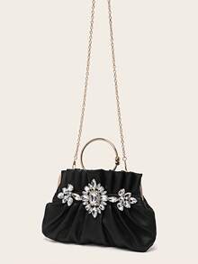 Bolso De Mano Plegable Con Decoración De Diamantes De Imitación De Pu - Negro - Ver 5