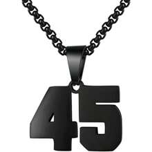 1 件装不锈钢运动员足球幸运数字项链男式足球篮球数字项链男女最佳朋友礼物 - 黑色 - 查看 34