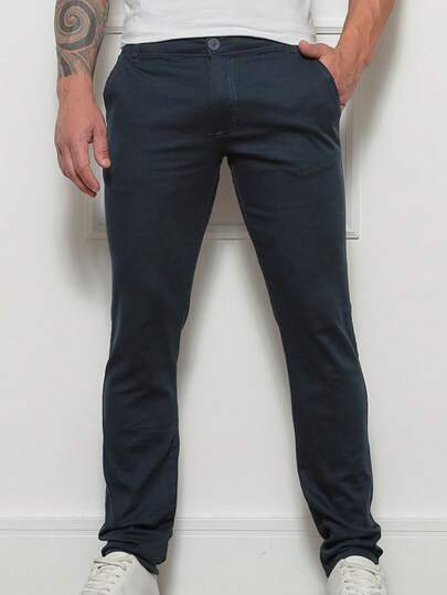 Calça Masculina De Sarja Azul Marinho Linha Premium