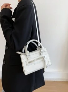 1 Cartera Para Teléfono De Material Pu Sólido Con Cierre De Cremallera, Bandolera/minibolso Cuadrado De Mano Elegante Y Moderno Para Uso Diario De Las Mujeres - Blanco - Ver 4