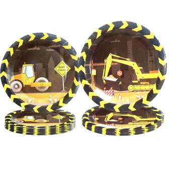 建築主題生日派對裝飾,包括25個9英寸和25個7英寸盤子,適用於兒童生日派對、嬰兒派對裝飾