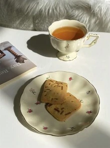 1 Pezzo Tazza da caffè e piattino in ceramica semplice e floreale, coppia di tazze di lusso leggere per uso domestico e in ufficio, per il tè del pomeriggio, adatto come regalo e decorazione per occasioni speciali