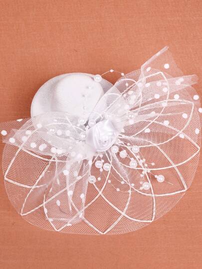 1pc Girls Small Size White Islamic Cap With Faux Pearl, Mesh And Flower Design, Suitable For Or
