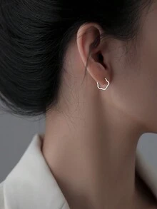 ESBERRY 1 đôi bông tai tròn hình hoa rỗng tối giản bằng bạc Sterling S925 dành cho nữ, trang sức cao cấp, quà tặng lễ hội, quà tặng sinh nhật, đeo hàng ngày - bông tai hoa nhỏ - Xem 3
