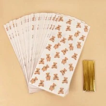 Set de 50 piezas/100 piezas Bolsas de plástico para empacar regalos de dulces de oso, galletas, postres, suministros de decoración para fiesta de cumpleaños, baby shower