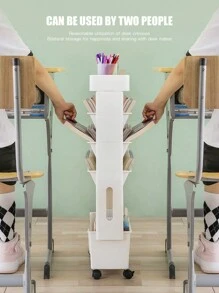 1入組帶輪子的流動式學生書架,桌面整理盒,收納盒,書櫃 - 白色 - 查看 6