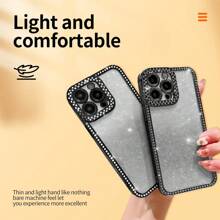 1 pieza Funda de teléfono negra de lujo con diamantes electroplateados brillantes sin amarillear para 11 12 13 14 15 16 Pro Max