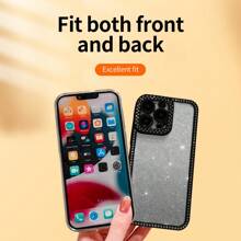 1 pieza Funda de teléfono negra de lujo con diamantes electroplateados brillantes sin amarillear para 11 12 13 14 15 16 Pro Max