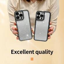 1 pieza Funda de teléfono negra de lujo con diamantes electroplateados brillantes sin amarillear para 11 12 13 14 15 16 Pro Max