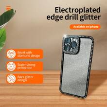 1 pieza Funda de teléfono negra de lujo con diamantes electroplateados brillantes sin amarillear para 11 12 13 14 15 16 Pro Max
