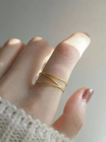 Stainless Steel Three Layers Intertwined Lines Ring With 18k Gold Plating - round - View 5