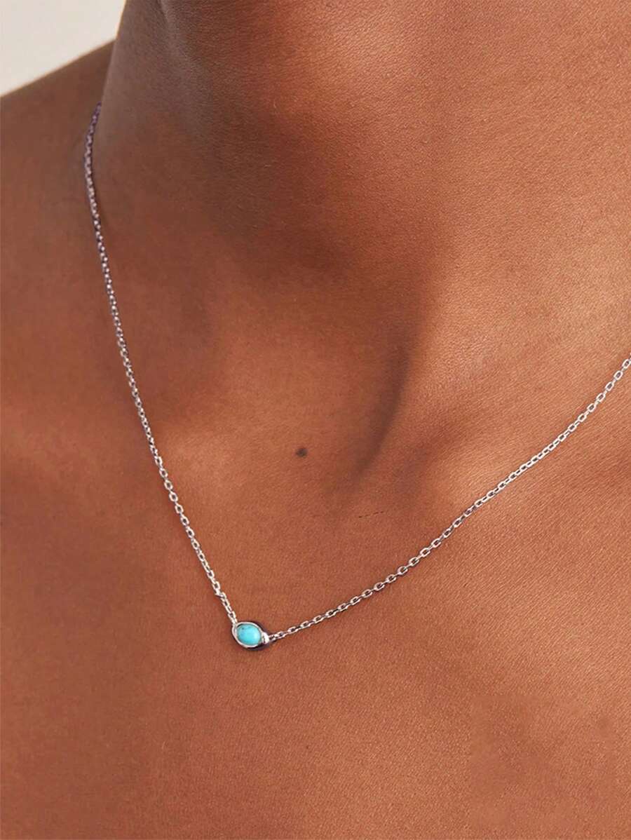 1 Dây chuyền ngọc lam Dây chuyền bạc Sterling 925 dành cho phụ nữ Quà tặng tối giản cổ điển vĩnh cửu cho mẹ Trang sức cô dâu