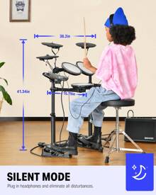 Donner Electric Drum Set For Beginner Electric Drums With 4 Quiet Mesh Drum Pads, 2 Switch Pedal, Portable And Solid Drum Set With Type-C Charging, 68+ Sounds, 10 Demo Songs, Throne, Headphones, Sticks, Melodics Lessons DED-70 DED-80 DED-200 - DED-70 (KIDS) - View 7