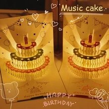 3D Musical Birthday Cake Card LED Light Pop-Up Greeting Cards With Envelope For All Occasion Girl Kid Wife Postcards,Four Styles Are Not Repeated, Two Are Randomly Selected - Two Random Packages - View 2