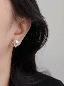 1pair Exquisite Copper Plated Faux Pearl Earrings, Designed For Women's Daily Wear Without Piercing