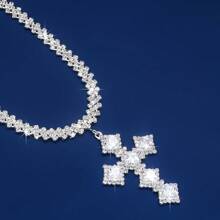 1pc Luxury Filled With Cubic Ia Cross Pendant Necklace - Silver - View 5