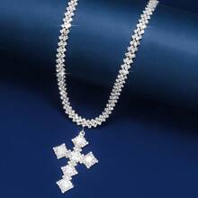 1pc Luxury Filled With Cubic Ia Cross Pendant Necklace - Silver - View 2