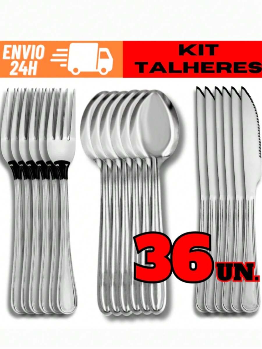 Jogo Talheres 36 peças Aço Inox 12 Facas 12 Garfos e 12 Colheres de Mesa - Cinza - Visão 1