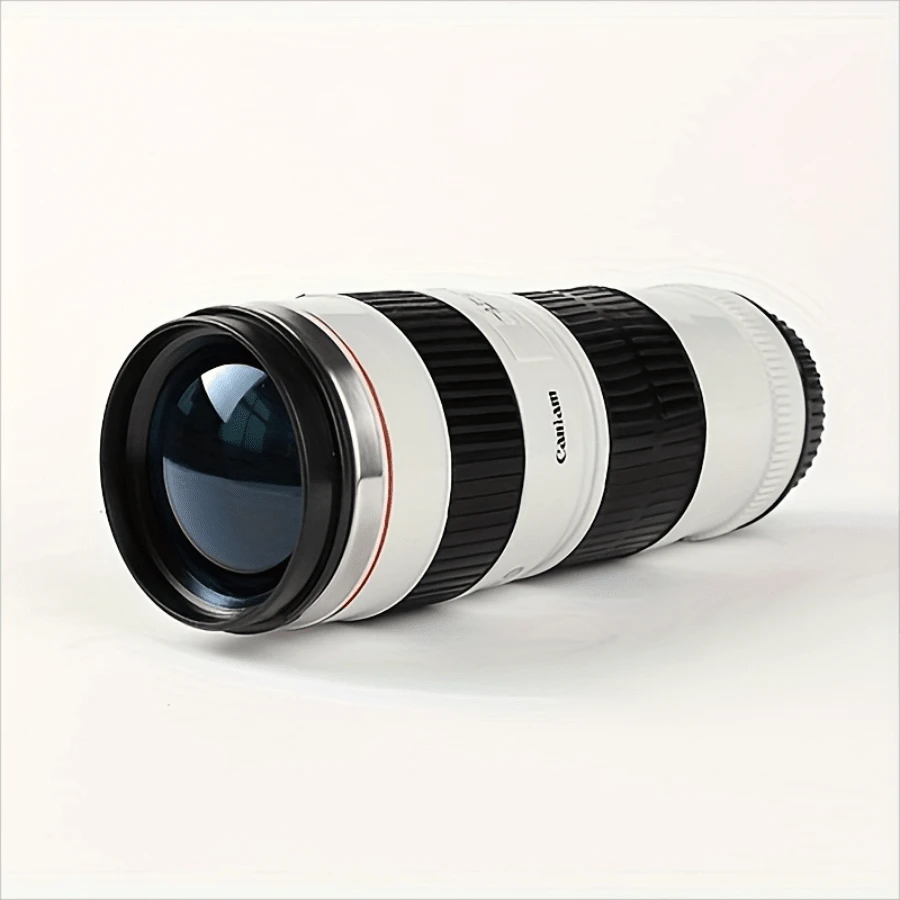 1只相機鏡頭設計咖啡杯,大型不銹鋼咖啡杯,真空保溫水杯,便攜旅行飲具,禮品 - 白色 - 查看 1