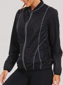 1 Miếng Của phụ nữ Màu bạc Bao mỏng Thể dục Dây kéo Áo chui đầu Với Sọc Lỏng lẻo phù hợp , Thích hợp Đối với Ngoài trời Thể thao , Khỏe mạnh ,  chạy , Giảm cân Và Cơ thể Điêu khắc - màu đen - Xem 4