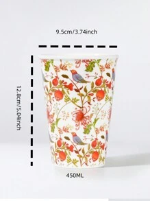 Rora陶瓷手工製作復古花卉浮雕風格馬克杯家用冰水杯, 茶杯, 飲料杯咖啡杯 450毫升 - 白色 - 查看 5