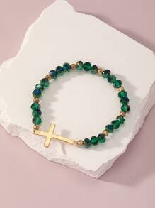 1pc Fashionable Simple & Versatile Car Wheel, Glass, Metallic Cross Beaded Bracelet - Beaded Bracelet - View 17