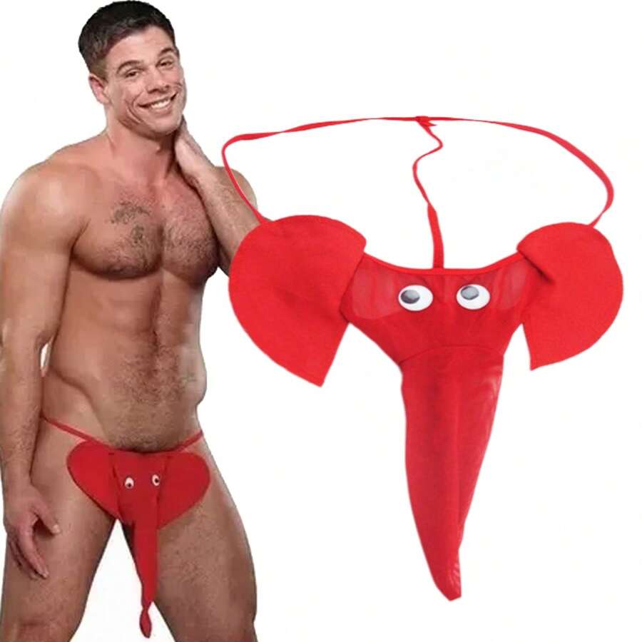 Tanga para hombre, diseño de elefante, graciosa, tanga, exótica, malla, parte trasera, Navidad, broma, broma, regalos para el día de San Valentín - Rojo - Ver 1