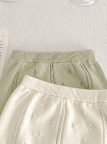 Ensemble pull à manches courtes ajouré tricoté et short de style Mori pour bébé fille