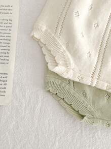 Ensemble pull à manches courtes ajouré tricoté et short de style Mori pour bébé fille