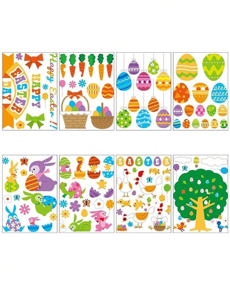 8 Sheets Easter Window Clings Happy Easter Day Windows Sticker For Kids Room Decor - Multicolor - View 1