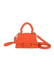 1個小型單色pu折面手提袋,磁扣式開口,單手柄和可調肩帶,適用於秋冬日常使用、戶外活動、購物和度假。