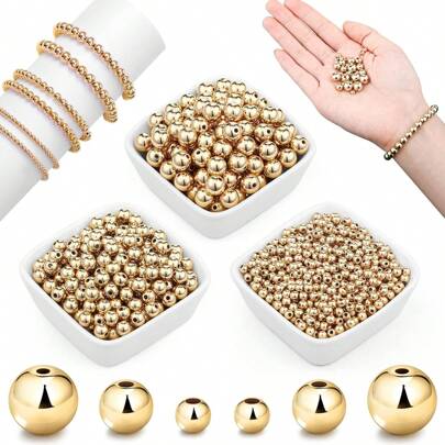 1000 Stück Runde Perlen-abstandsperlen, Nahtlos, Glatt, Lose Kugelperlen Für Stapelbare Armbänder, Schmuck, Basteln, 8 Mm, 6 Mm, 4 Mm (gold)