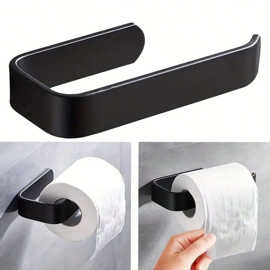 1 pieza Portarrollos de papel higiénico de pared sin taladro en color negro, soporte para toallas de baño, accesorios de baño, decoración del hogar, organizador de baño de verano