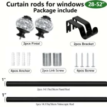 1set Foil Resin Metal Decorative Curtain Rod - Waterproof, Rustproof, Detachable, Easy To Install, Strong Bearing Capacity - Black and Silver - View 5