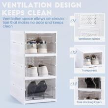 6 Pieces/Set Stackable Clear Plastic Shoe Boxes, Closet Shoe Organizer, Modular Shoe Storage Containers, White Plastic Shoe Storage - Clear - View 8