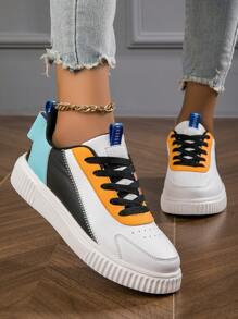 Unisex Multicolor Colorblock Casual Skate Shoes, Lightweight & Comfortable For Walking, Commuting - Multicolor - View 2