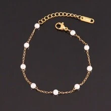 Stainless Steel White Faux Pearl Bracelet For Women Fashion Simple Faux Pearl Beads Chain Bracelets Jewelry - Pearl - View 13