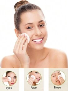 klimonla 100 片/包双效圆形清洁垫，用于面部清洁、涂抹爽肤水和卸甲油，一次性无纺布卸妆垫配件 - 白色 - 查看 5