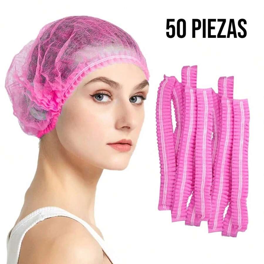 50 Piezas de Gorra Desechable, Cofia Desechable para Aplicación de Pestañas, Gorro Desechable para Microblandig, Gorro para Aplicación de Pestañas, Cofia Desechable - Rosa - Ver 1