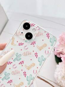 1pc Western Style Painted Cactus Print Phone Case Compatible With IPhone/ Compatible With Samsung,International Version, Not The Domestic Version - Multicolor - View 3