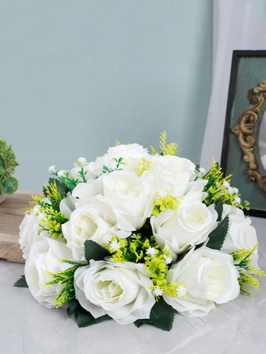 1PC Wedding Table Center Decoration Fake Flower Ball Arrangement Bouquet,15 Heads Roses Flower Aisle Flower ,Centerpiece Flower Rack For Parties Valentine's Day Home Decor