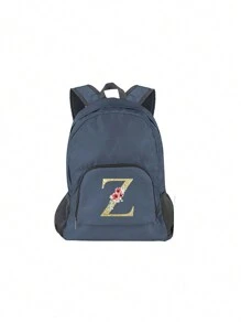 1入組金色字母印花可摺疊背包,帶口袋,男女皆可使用的大容量輕量級戶外運動旅行背包,適用於徒步旅行、露營、攀登、日常通勤 - 灰色 - 查看 16