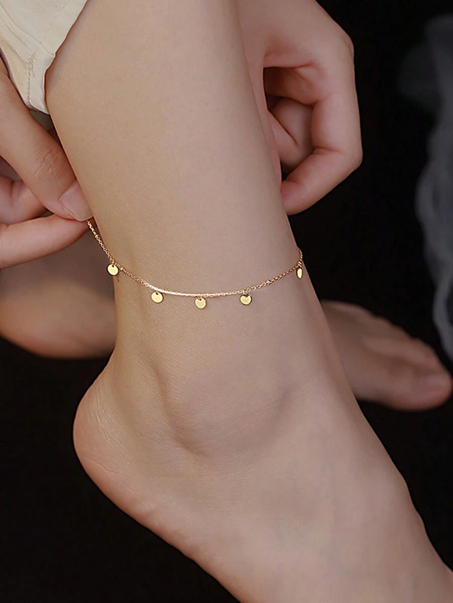 FOREVER QUEEN S925純銀珠子腳鍊，18K鍍金腳鏈，極簡夏日沙灘腳鏈，適用於女性，作為假期腳鍊禮物