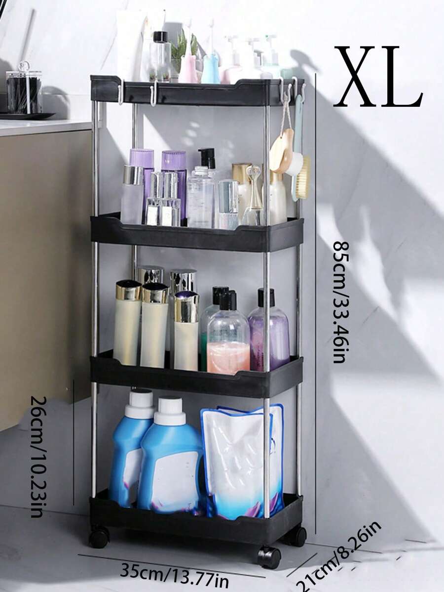 1pc Floor-Standing Multi-Layered Trolley Storage Rack For Bathroom, Living Room And Kitchen - Black - View 1